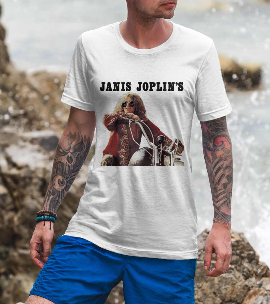 Janis Joplin's Iconic Motorcycle Pose T-Shirt