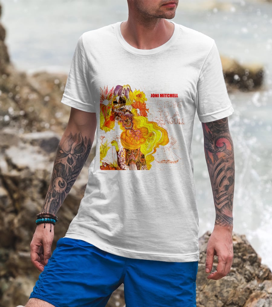 Joni Mitchell Song To A Seagull Colorful Floral Artwork With Yellow Orange Accents T-Shirt