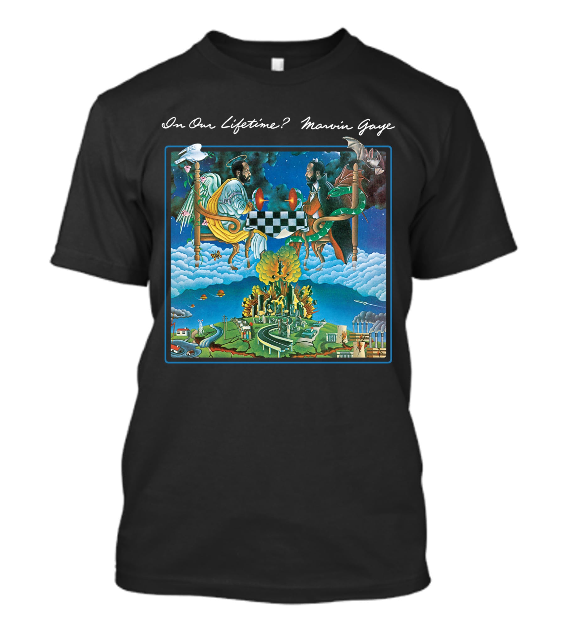 In Our Lifetime? Marvin Gaye Album Checkerboard Angels Earth Journey T-Shirt