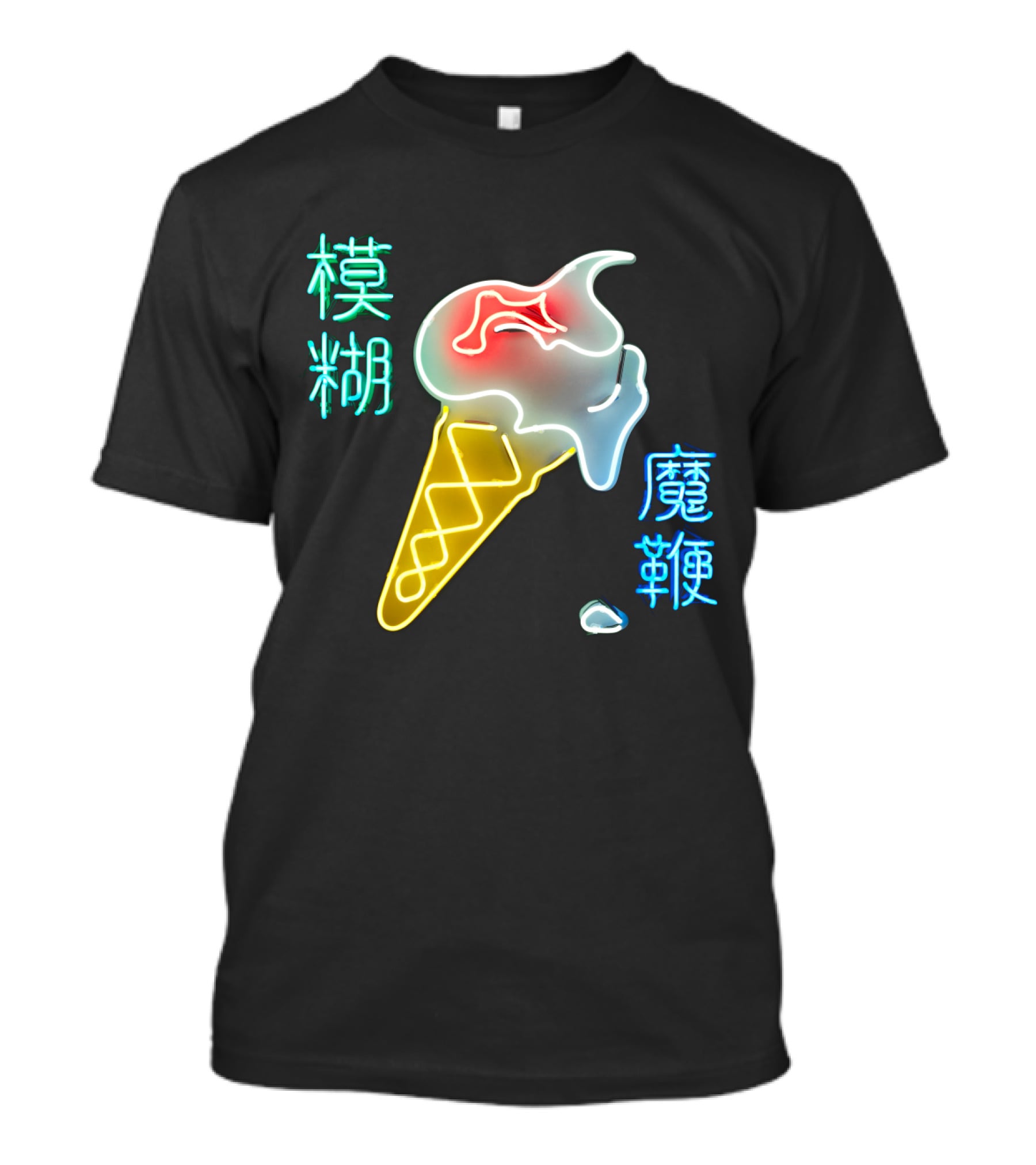 BLUR 06 Neon Ice Cream Cone And Chinese Characters T-Shirt
