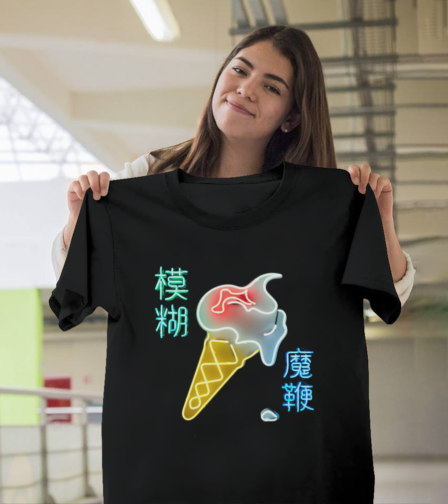 BLUR 06 Neon Ice Cream Cone And Chinese Characters T-Shirt