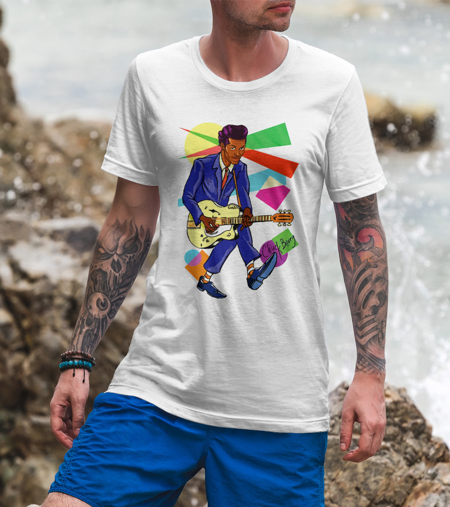 Chuck Berry Colorful Geometric Guitarist T-Shirt