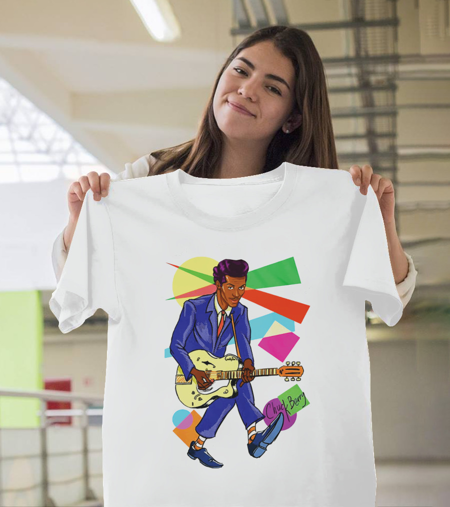 Chuck Berry Colorful Geometric Guitarist T-Shirt