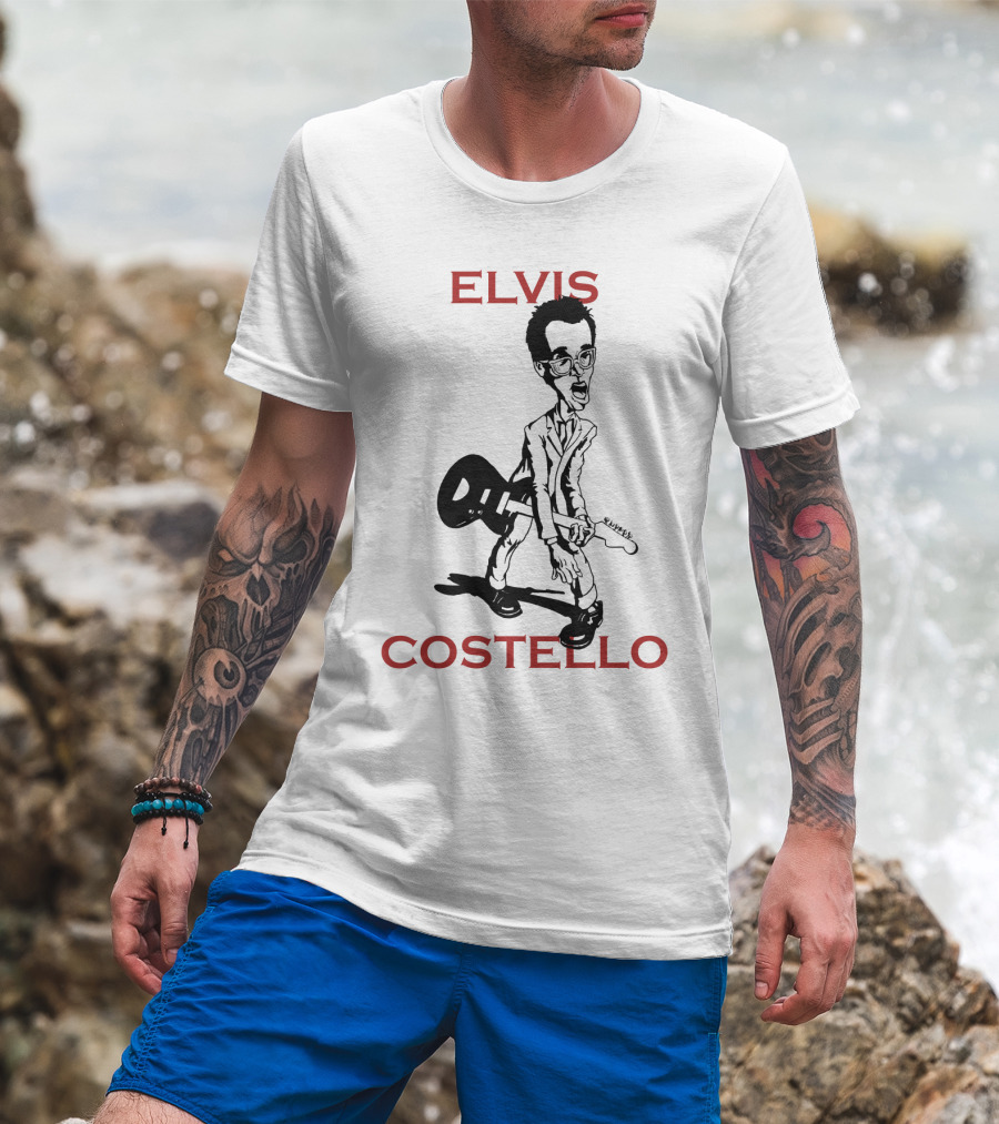 Elvis Costello Caricature With Guitar T-Shirt