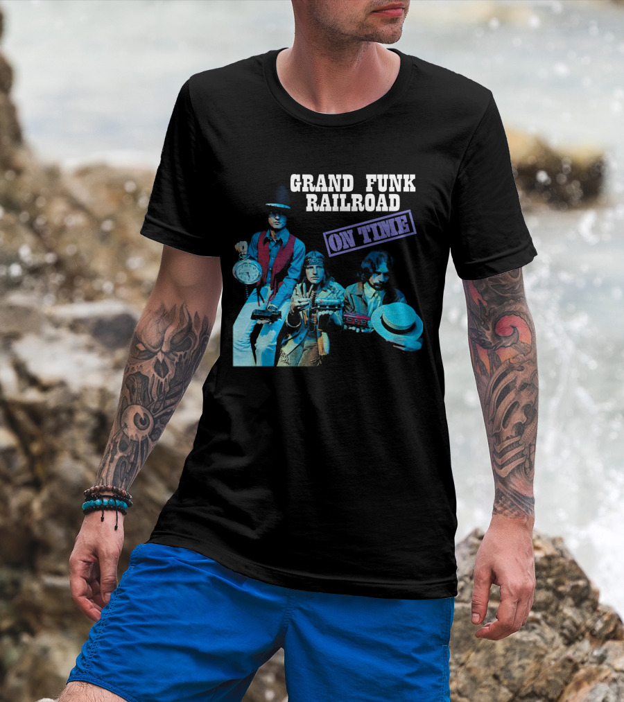 Grand Funk Railroad On Time Album Clock Train Photo T-Shirt