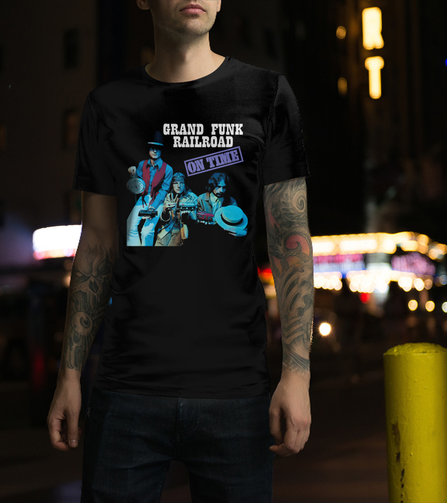 Grand Funk Railroad On Time Album Clock Train Photo T-Shirt