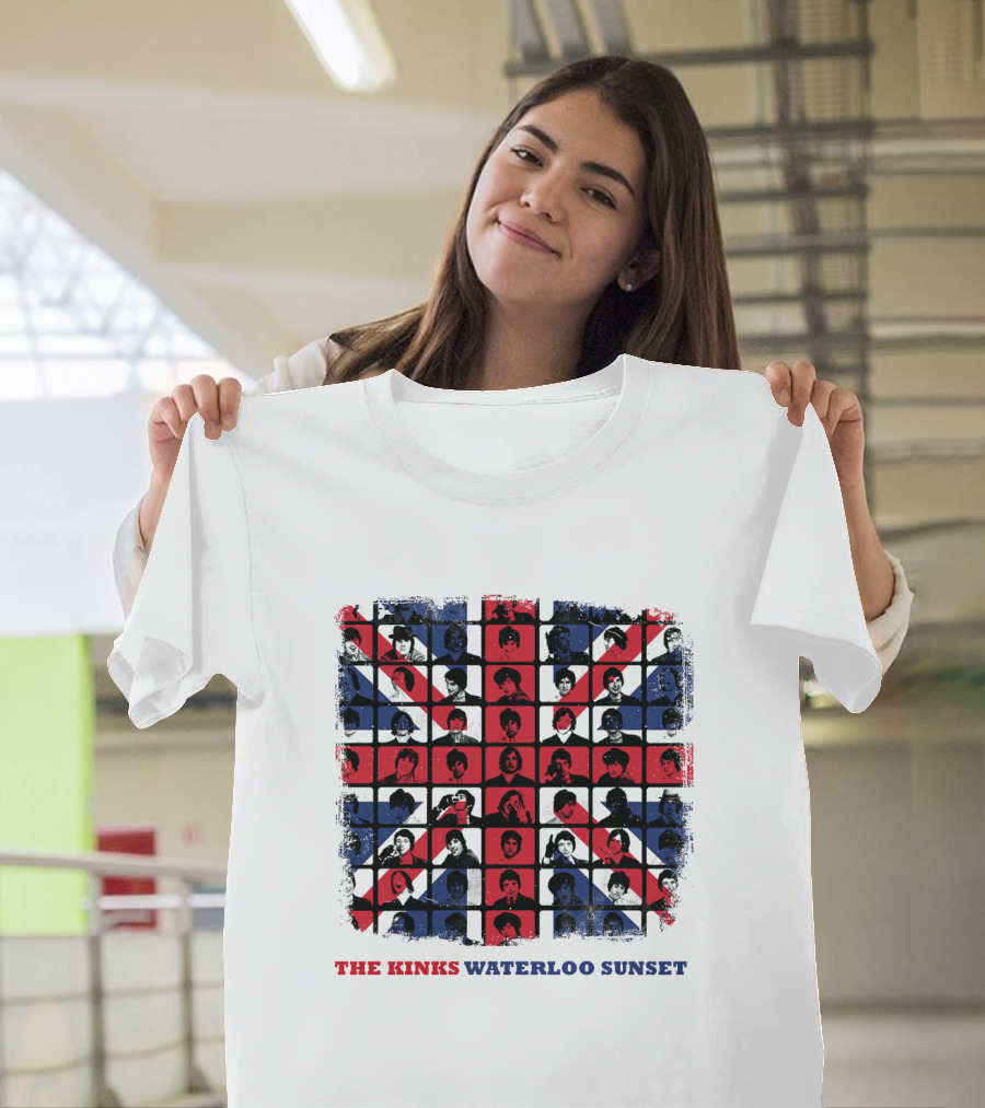 THE KINKS WATERLOO SUNSET Union Jack Portrait Grid T-Shirt