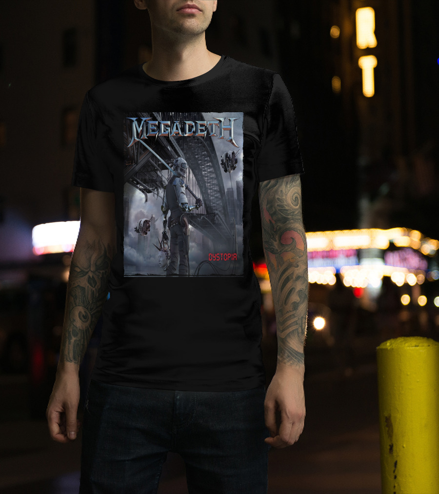 Megadeth Dystopia Album Art Robotic Future Bridge Scene T-Shirt