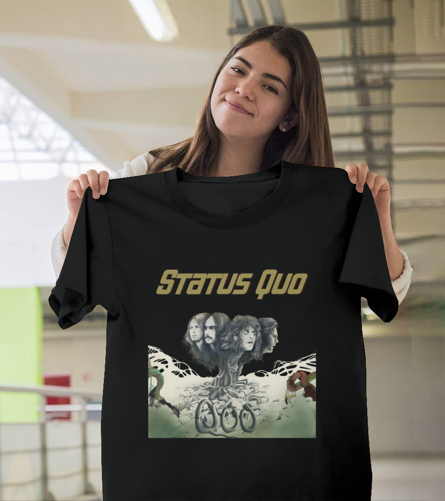 Status Quo Band Faces Tree Imagery With Members' Portraits T-Shirt