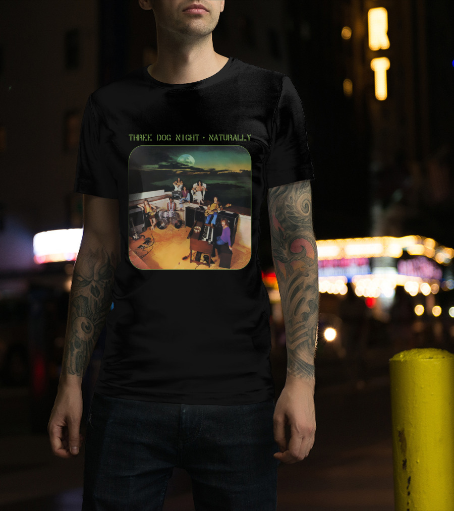 Three Dog Night Naturally Album Cover Moonlit Rooftop Band Scene T-Shirt