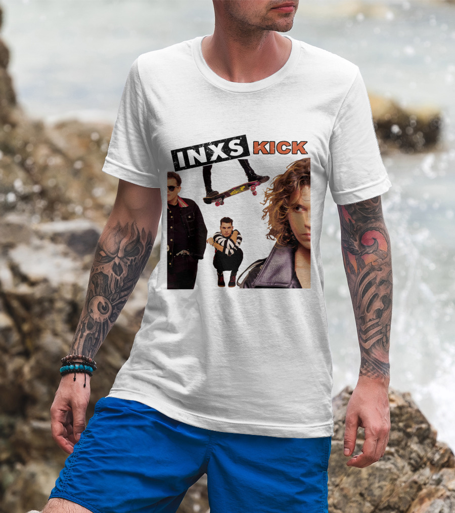 INXS Kick Album Cover Skateboard And Band Members T-Shirt
