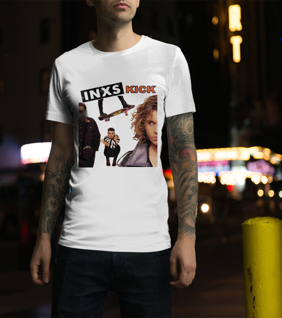INXS Kick Album Cover Skateboard And Band Members T-Shirt