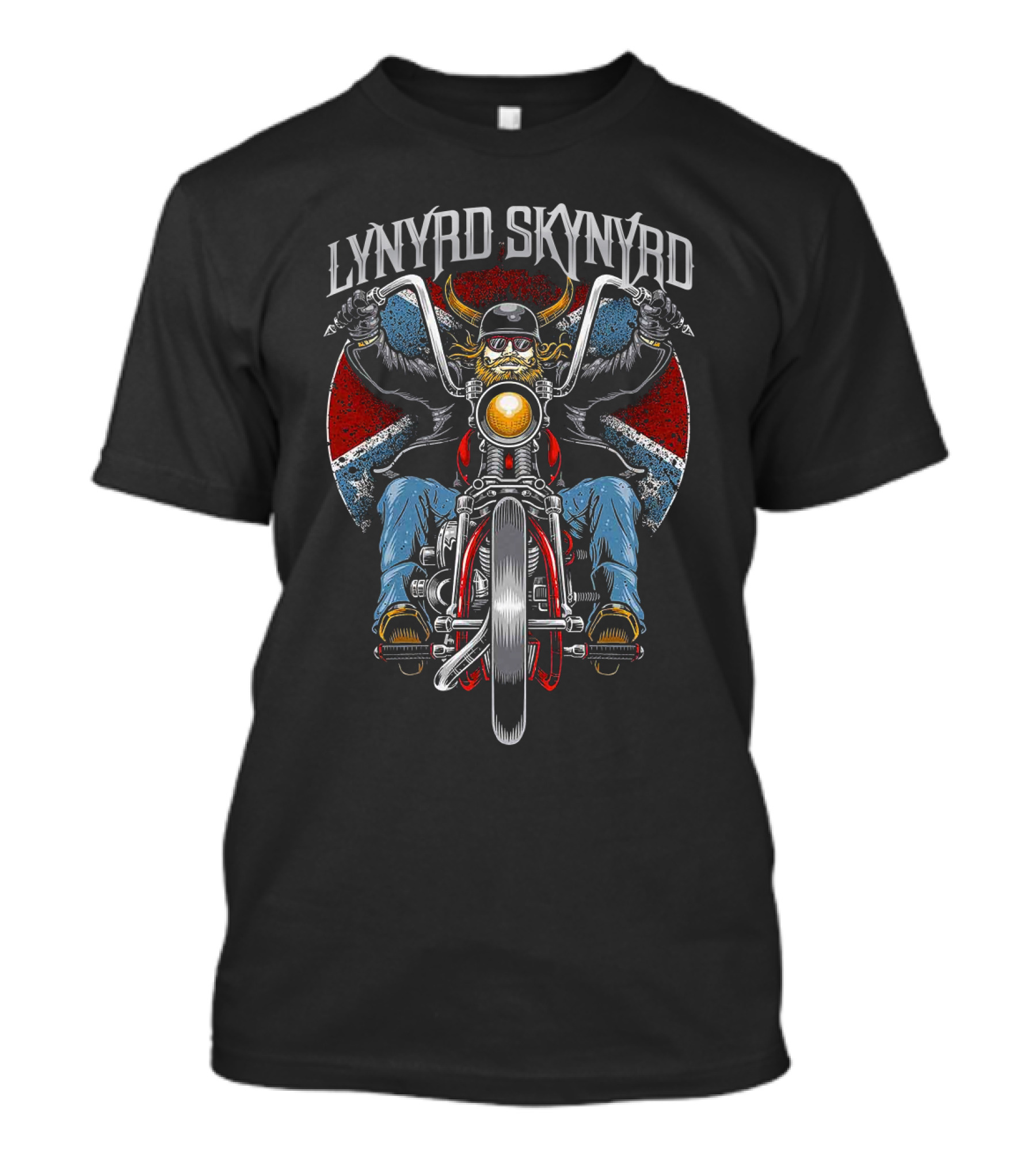 Lynyrd Skynyrd Motorcycle Rider With Usa Colors And Bull Skull Helmet T-Shirt