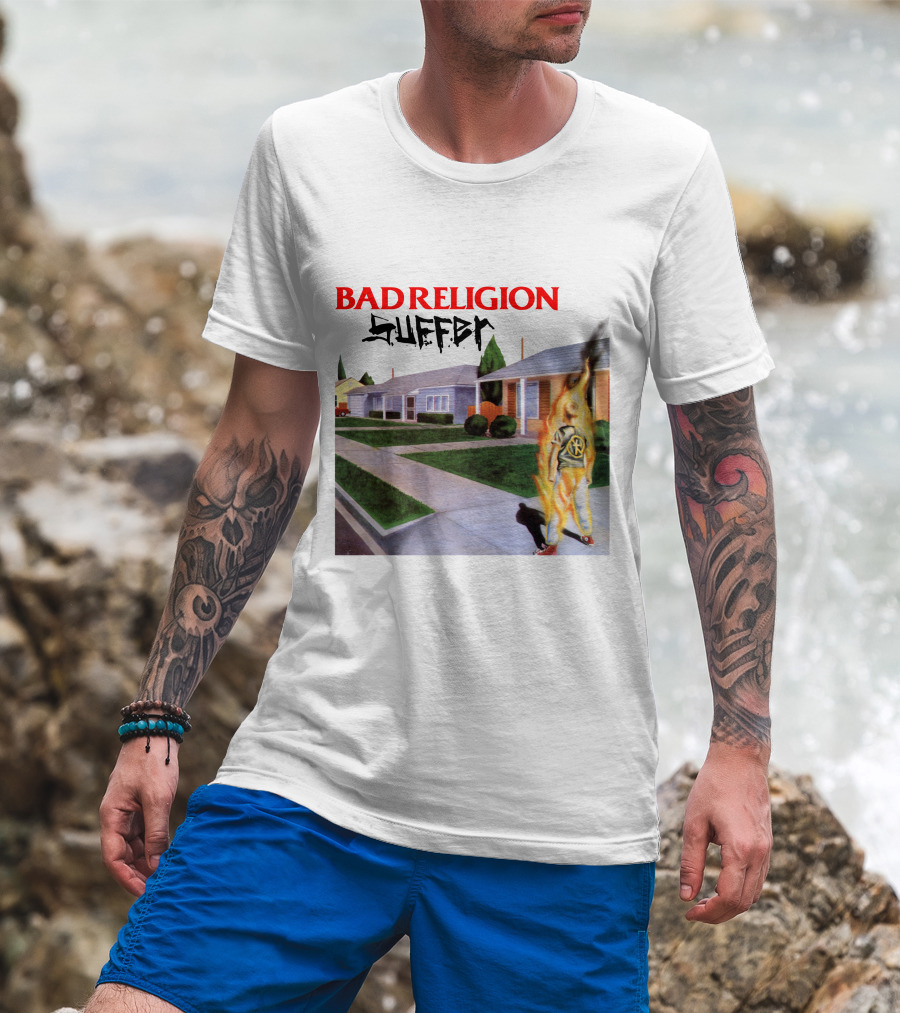 Bad Religion Suffer Album Cover Burning Figure Artwork T-Shirt