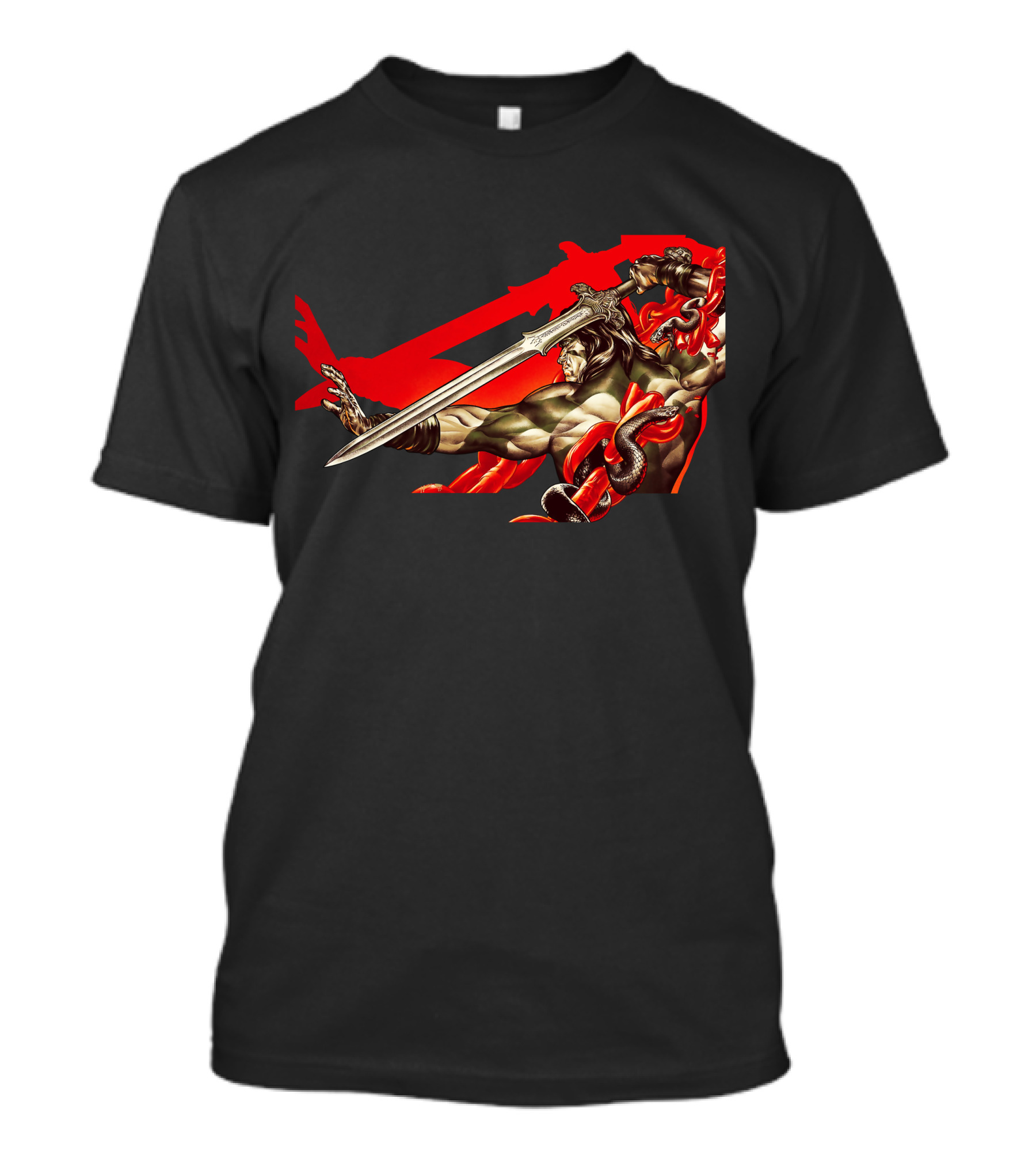 Conan Sword Action With Red Snakes And Warrior T-Shirt