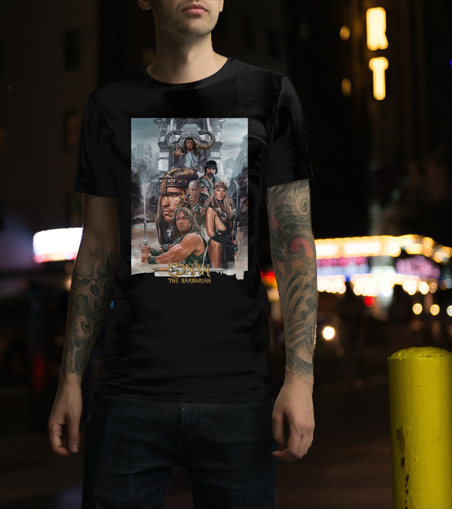 Conan The Barbarian Movie Characters Collage - Sword And Fortress T-Shirt