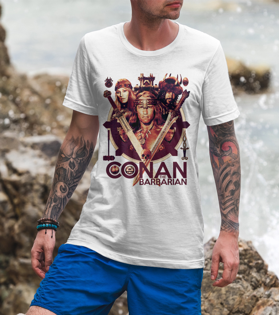 Conan The Barbarian Warrior Circle With Swords And Characters T-Shirt