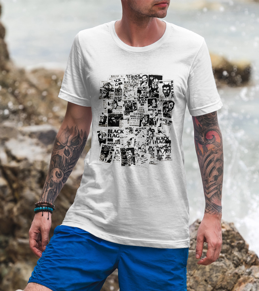 Black Flag Punk Collage With Germs Middle Class Adolescents Doa Battle Of The Bands T-Shirt