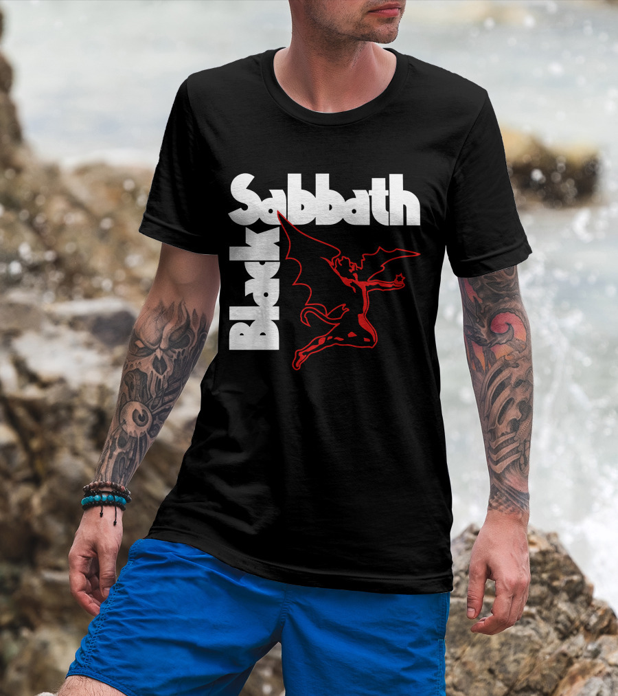 Black Sabbath Logo With Red Winged Figure T-Shirt