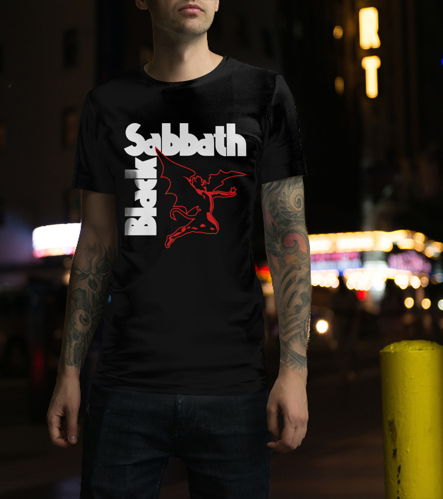 Black Sabbath Logo With Red Winged Figure T-Shirt