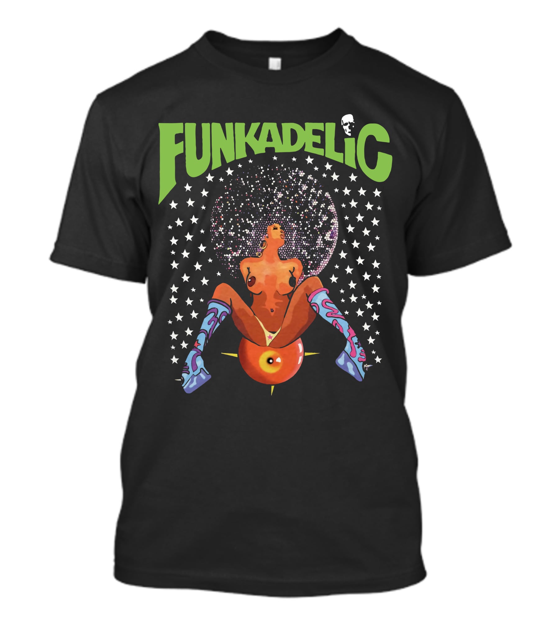 Funkadelic Psychedelic Art With Stars And Character On Black T-Shirt