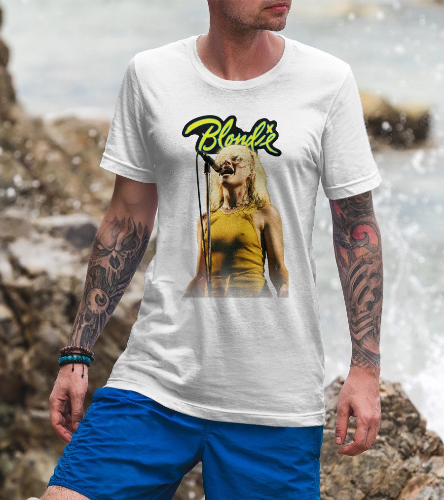 Blondie Live Performance Microphone Yellow Dress T-Shirt