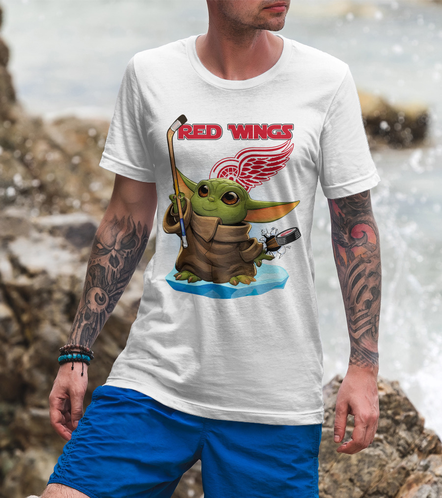 Baby Yoda Hockey Detroit Red Wings T-Shirt