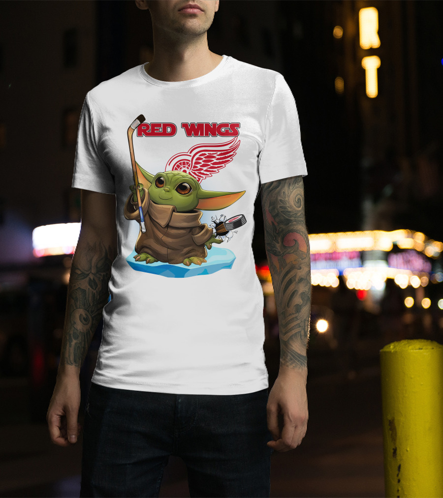 Baby Yoda Hockey Detroit Red Wings T-Shirt