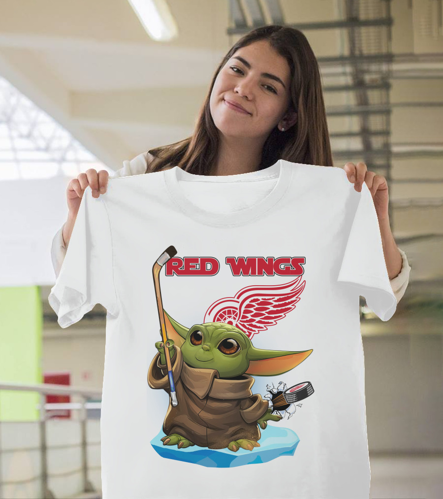 Baby Yoda Hockey Detroit Red Wings T-Shirt