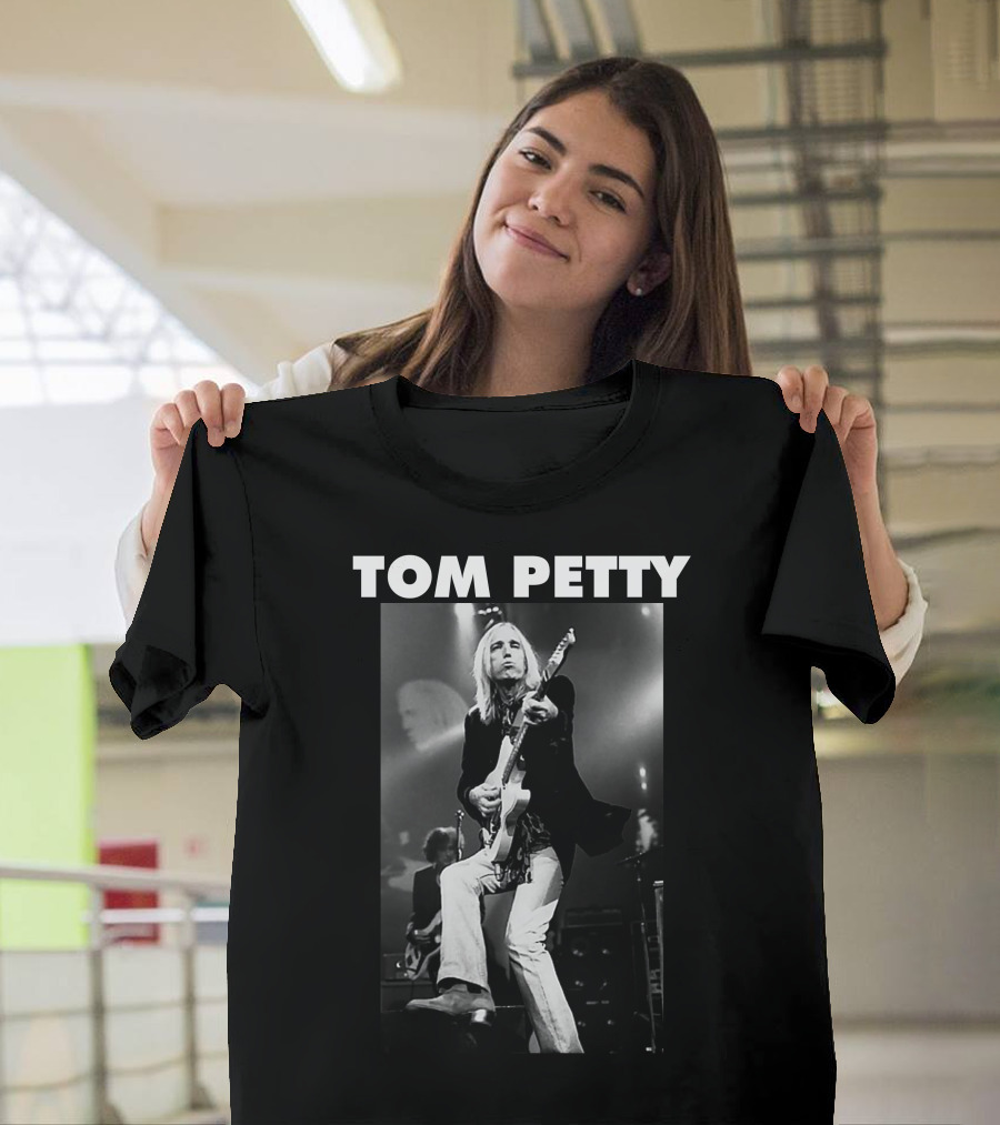 Tom Petty Rock Legend Performance Black And White T-Shirt