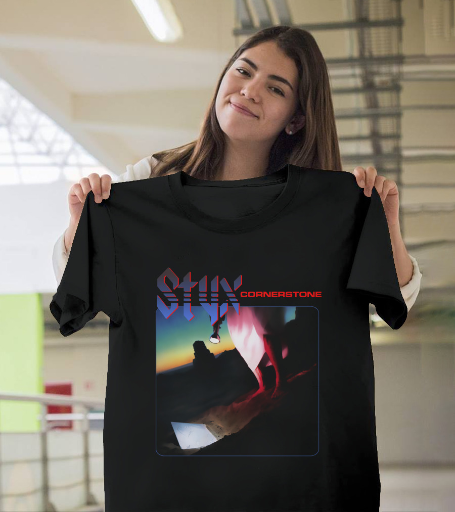 Styx Cornerstone Album Cover Art With Figure Holding Lantern At Sunset T-Shirt