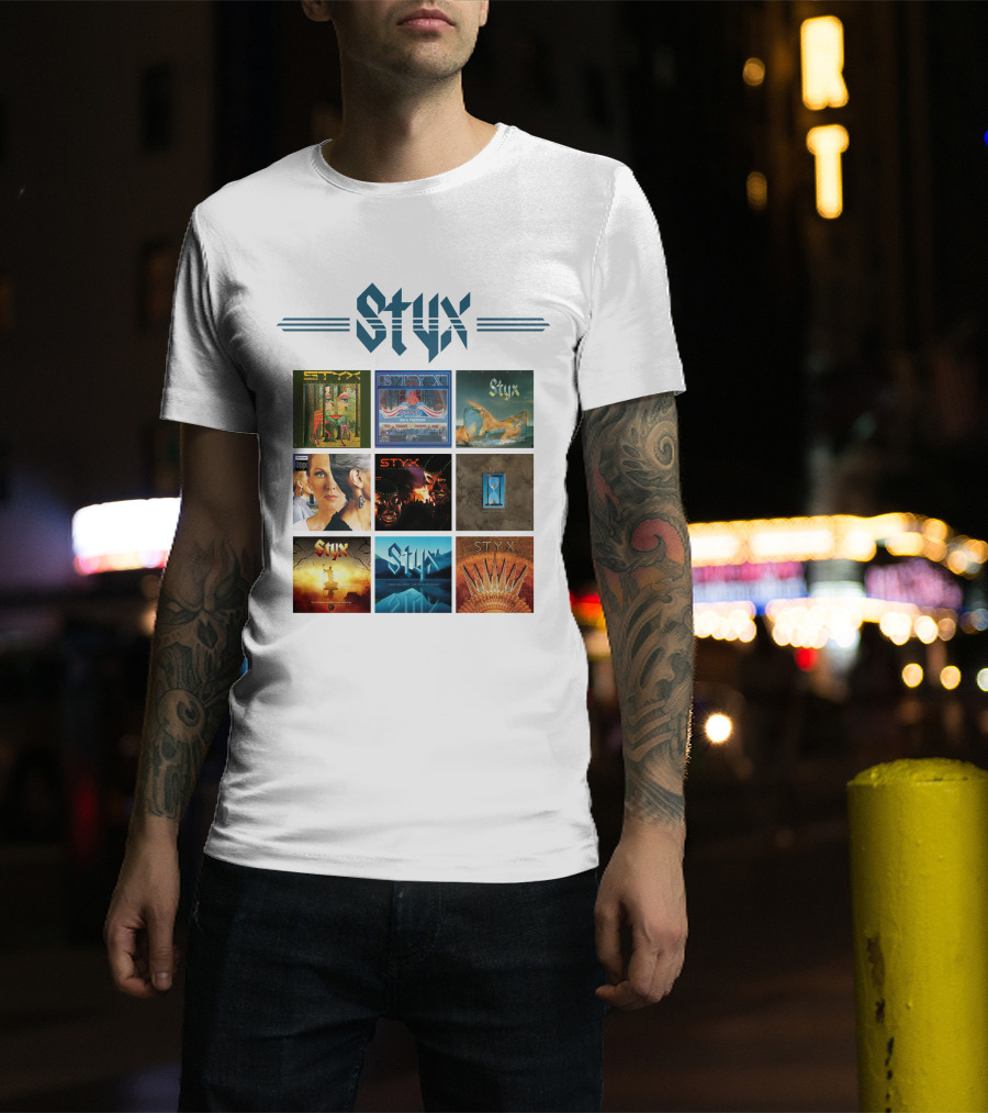 Styx Album Covers Compilation Featuring Iconic Band Art T-Shirt