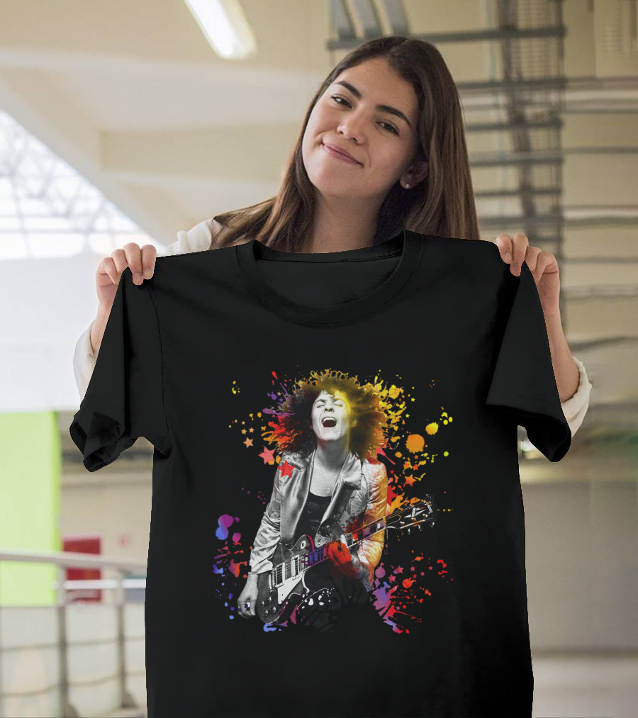 Vibrant Rock Guitarist With Colorful Splash T-Shirt