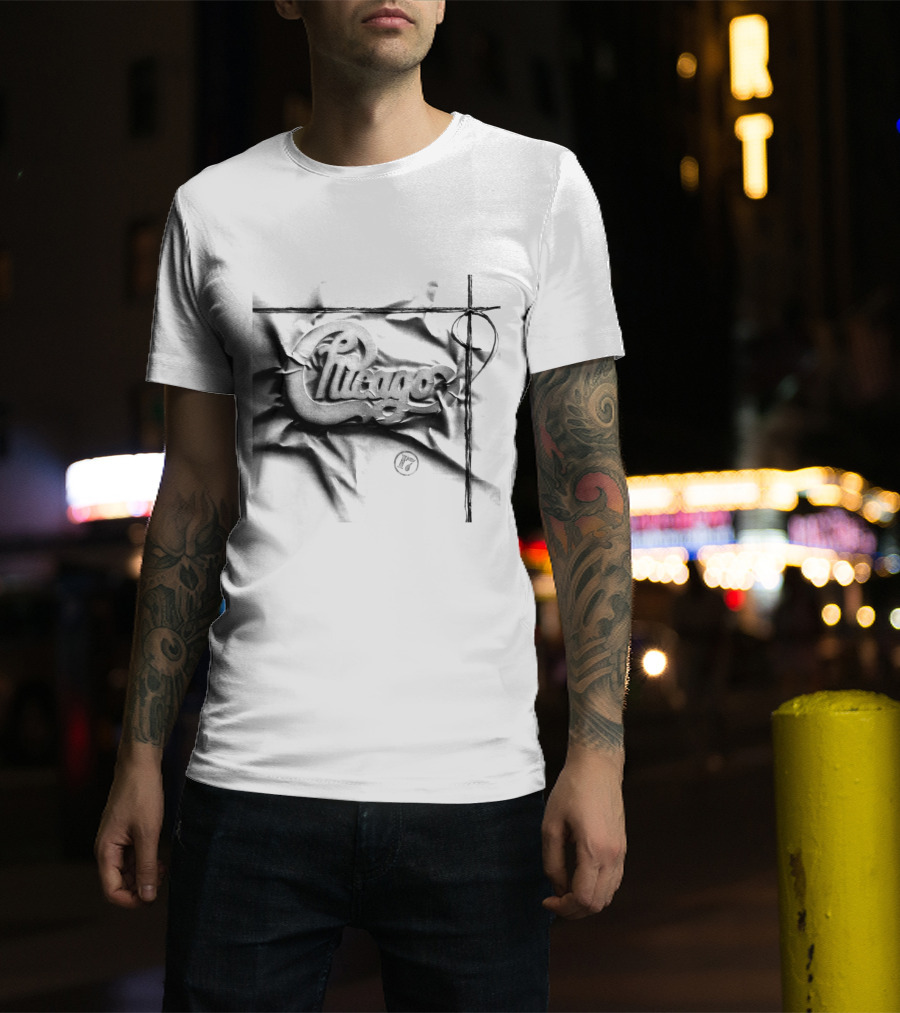 Chicago Graphic Script Wrinkled Black And White T-Shirt