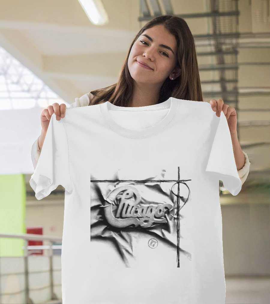Chicago Graphic Script Wrinkled Black And White T-Shirt