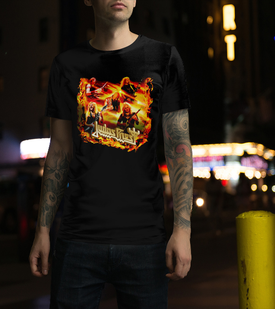 Judas Priest Band Members In Fiery Background Jdpr T-Shirt