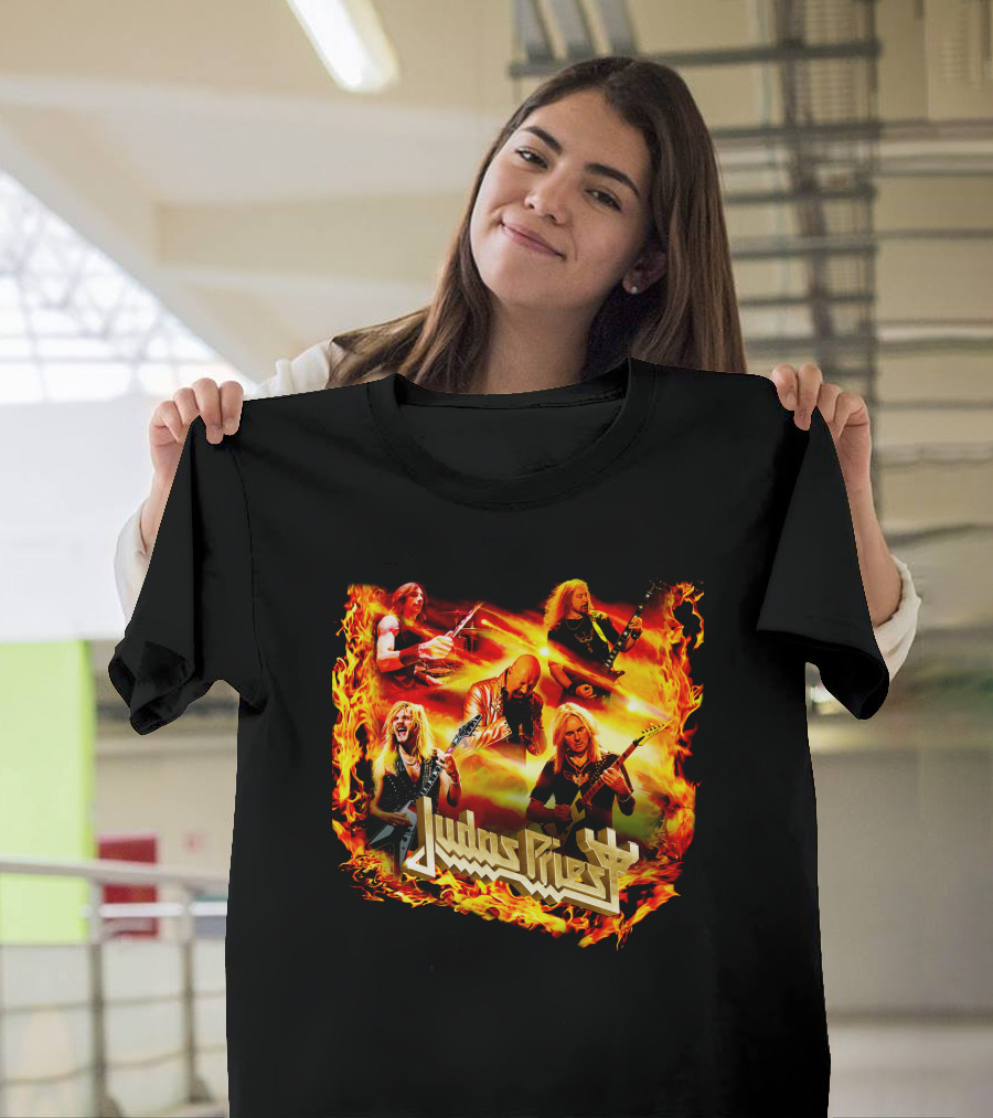 Judas Priest Band Members In Fiery Background Jdpr T-Shirt