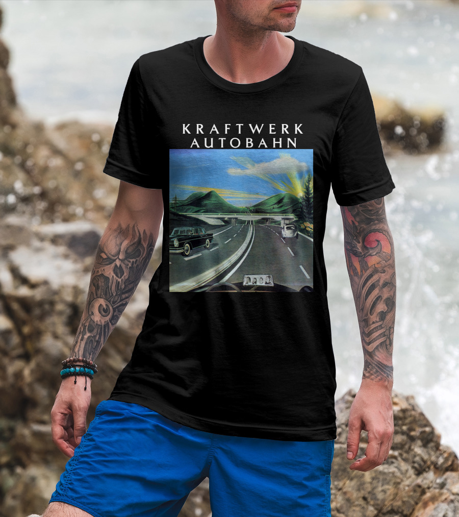 Kraftwerk Autobahn Scenic Highway Journey With Classic Cars And Mountains T-Shirt
