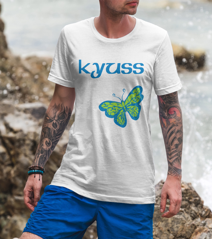 Kyuss Blue Text Green Butterfly T-Shirt