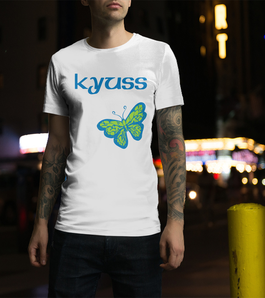 Kyuss Blue Text Green Butterfly T-Shirt