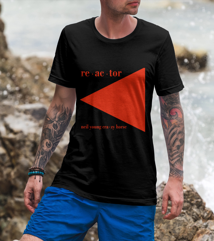 Reactor Neil Young Crazy Horse Red Triangle On Black T-Shirt