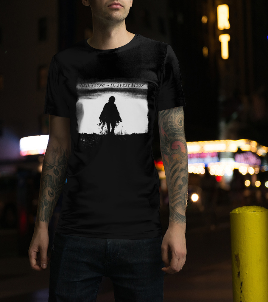 Neil Young Harvest Moon Silhouette Dark Horizon Scene T-Shirt