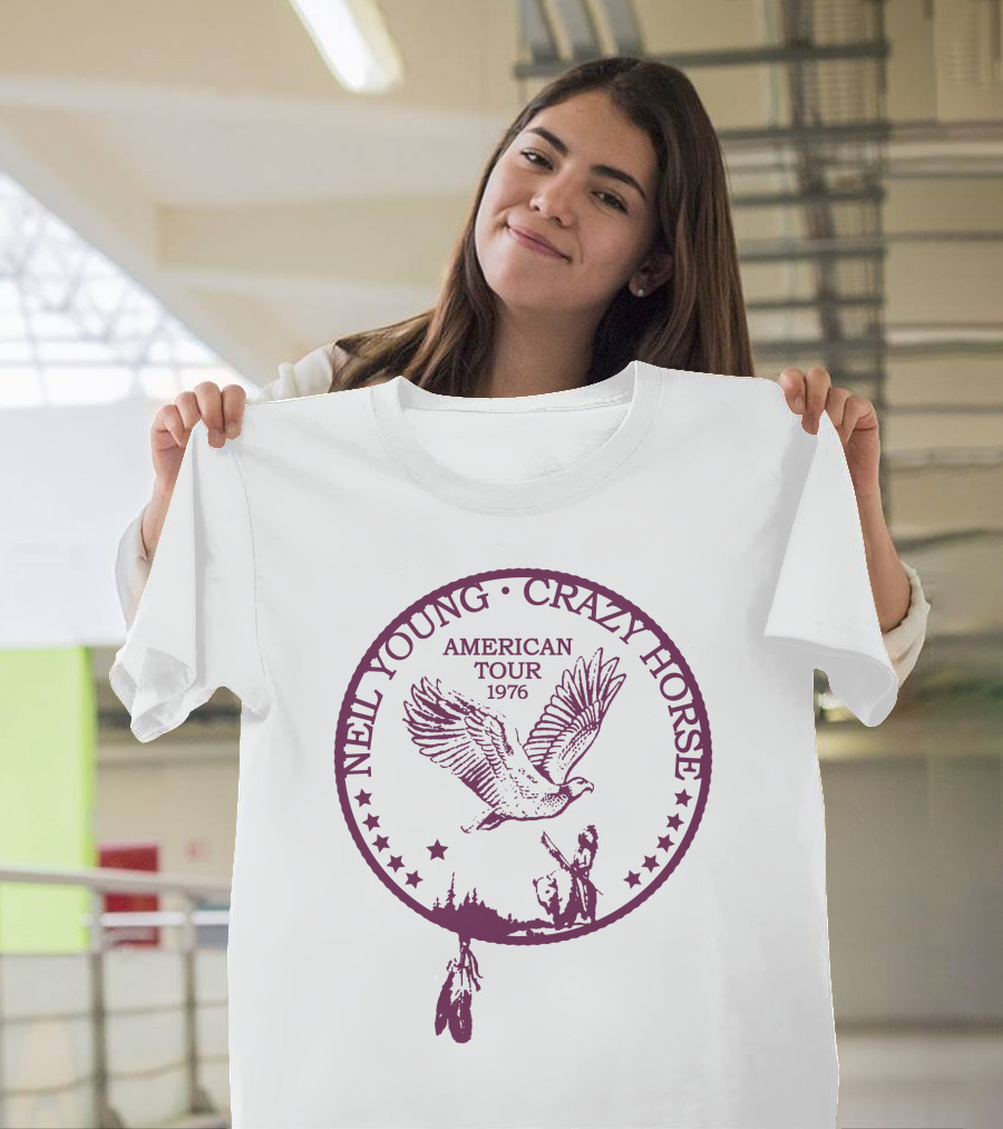 Neil Young Crazy Horse American Tour 1976 Bird And Native American T-Shirt