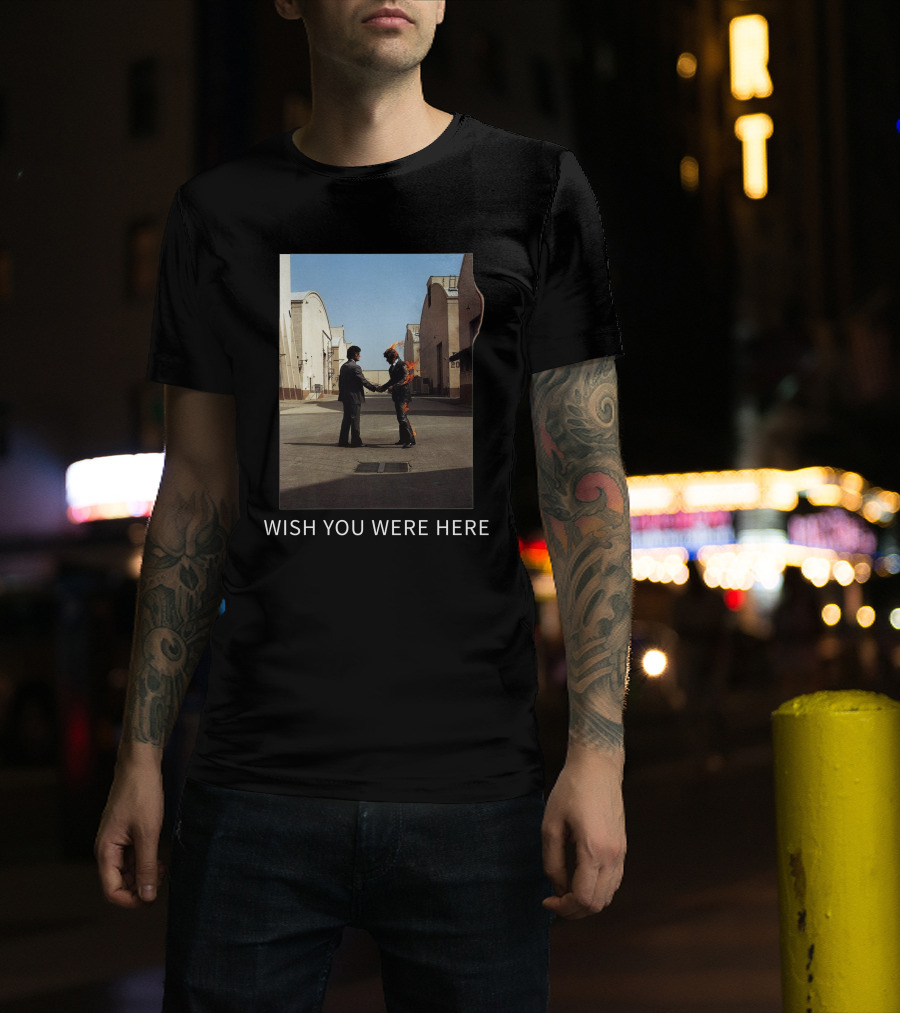 Wish You Were Here Album Cover Iconic Handshake Flame Scene T-Shirt