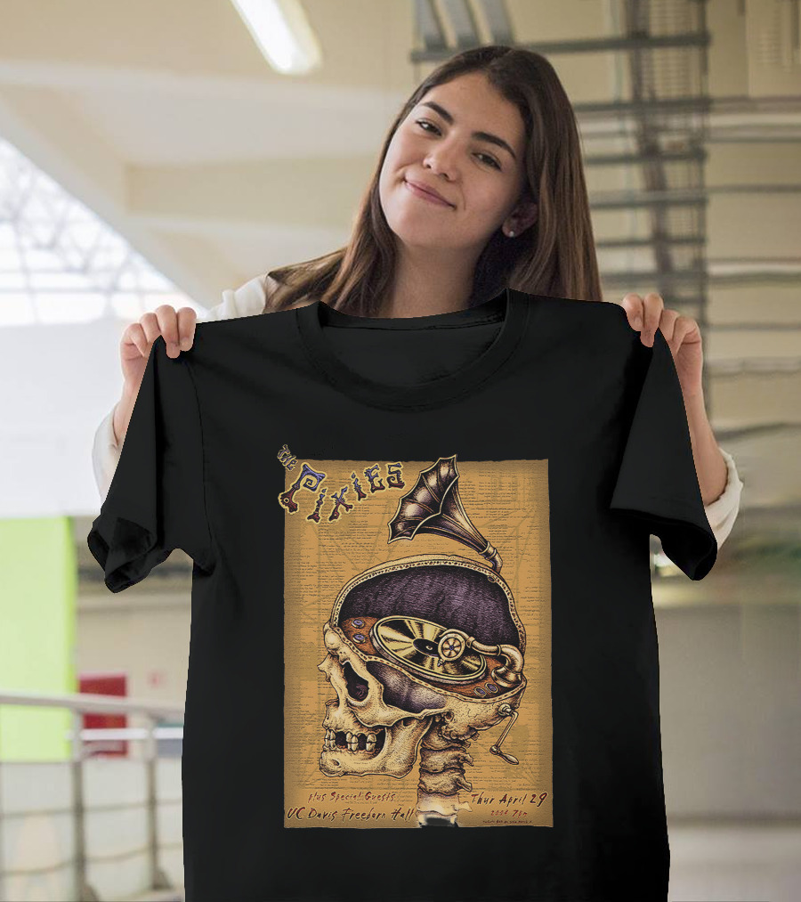 The Pixies Uc Davis Freeborn Hall April 29 Concert Poster Skeleton Phonograph T-Shirt