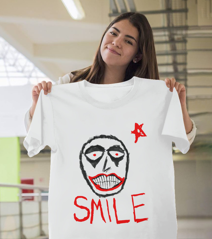 Smile Face Drawing With Red Star T-Shirt