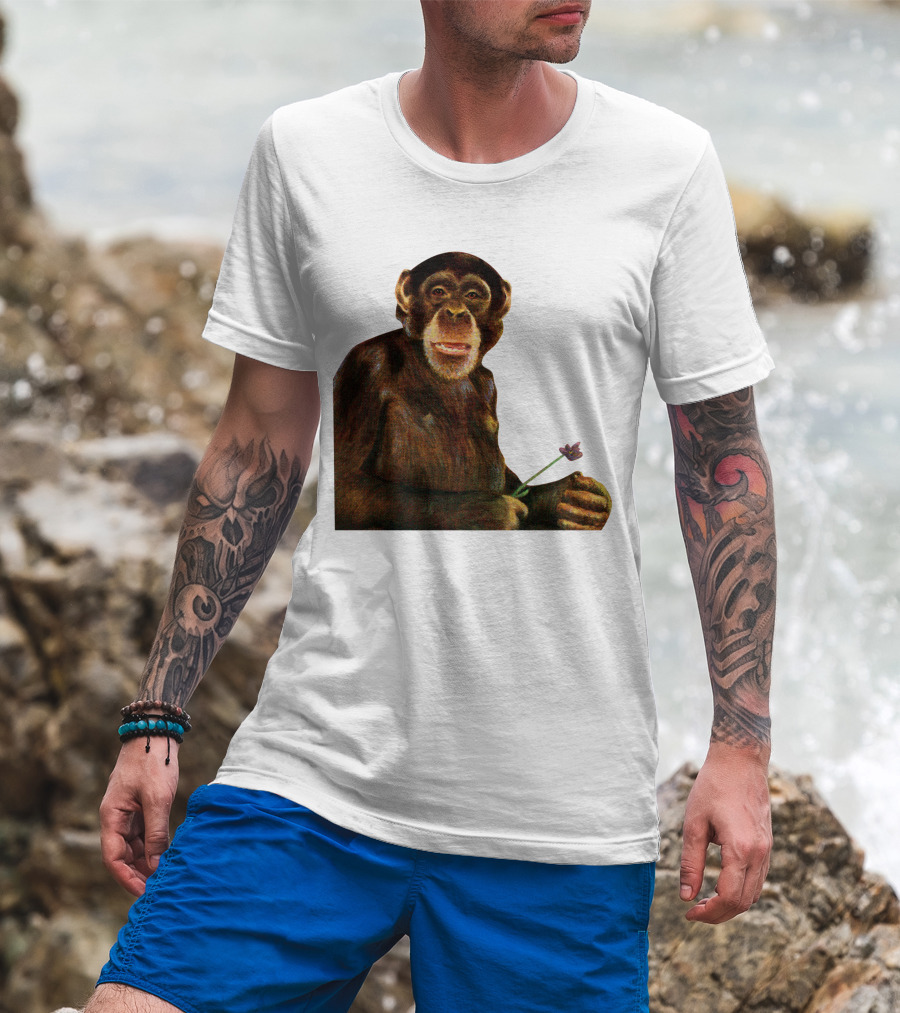 Chimpanzee Holding Purple Flower T-Shirt