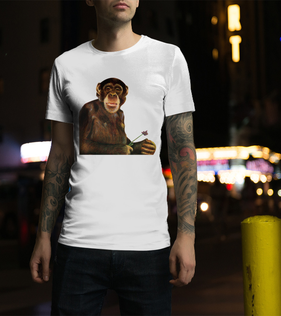 Chimpanzee Holding Purple Flower T-Shirt