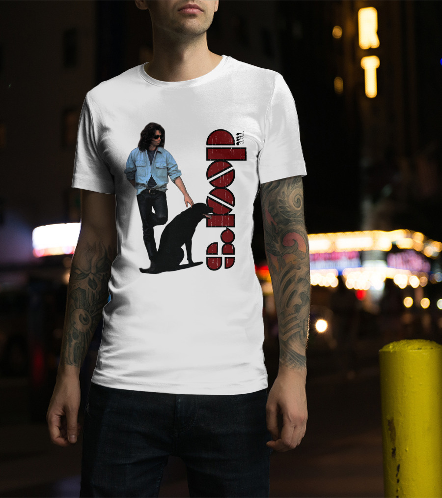 Jim Morrison Style With Dog And Retro Script T-Shirt