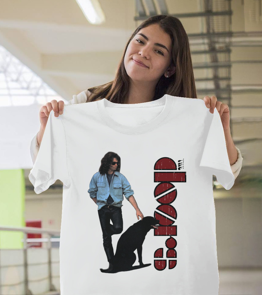 Jim Morrison Style With Dog And Retro Script T-Shirt